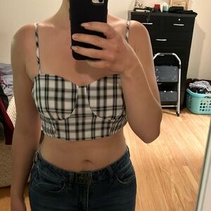 Plaid Crop Top - Black and White
